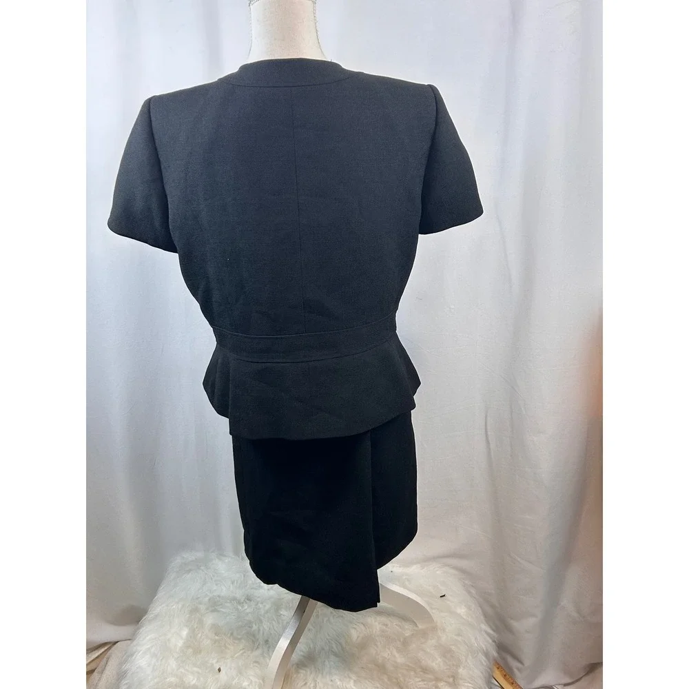Tahari Black Peplum Skirt Suit‎ Set Short Sleeve Jacket Pencil Skirt 1
